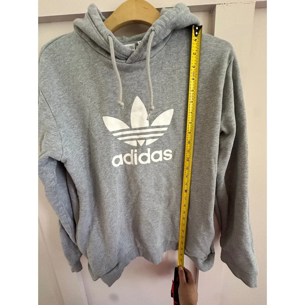 Adidas Originals Mens Trefoil Logo Hoodie Gray Pullover Sweatshirt Medium